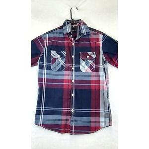 Enyce Shirt Men's M Blue Plaid‎ Short Sleeve Button Up Pocket Sean Combs